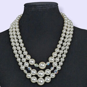 Vintage 3-Strand Lucite Pearl Necklace